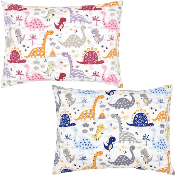 2-pack baby- och barnkuddfodral, småbarnskuddfodral, reseörngottsfodral, mjukt andningsbart kuvertformat för sängkläder 49 x 36 cm, maskintvättbart Pink Dinosaurs,blue Dinosaurs