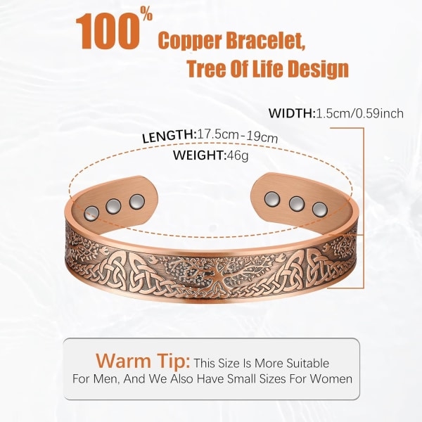 Kupariset magneettirannekkeet miehille ja naisille, kiinteä kuparinen magneettiranneke tehokkailla magneeteilla Kupari 1 kpl (pakkaus 1) Copper