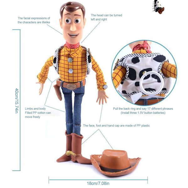 Pixar Toy Story Woody Jesse Lydsgiven Dukke Model Legetøj