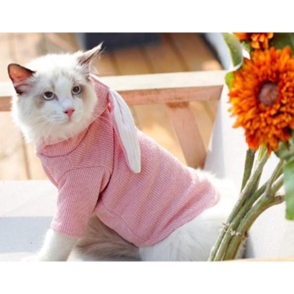 Huvtröja för husdjur Katt Kanin outfit med kaninöron Söt tröja vår och höst valp stickad tröja