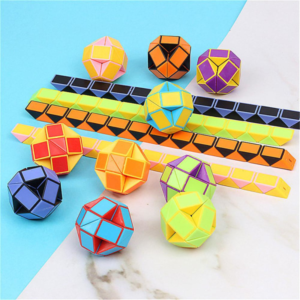 24 blokke Fidget Snake Cube, Mini Snake Lineal Twist Puslespil Legetøj til Børnefest Favors Tilbehør, Fidget Sensoriske Legetøj Colorful and White - 24Pcs