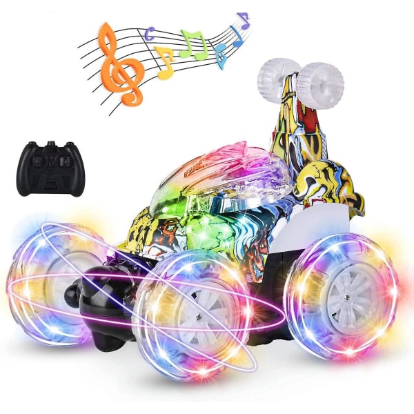 Fjärrkontrollbil, Rc Stuntbil Invincible 360rolling Twister med färgglada lampor och musikbrytare, Uppladdningsbar fjärrkontrollbil för pojkar och flickor