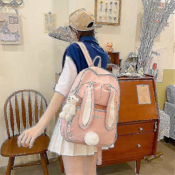 Suloinen kani nuori tyttö koululaukku naisten suuri kapasiteetti Kawaii reppu Mochila Pink naisten reppu Nylon sarjakuva koululaukku No bear doll black