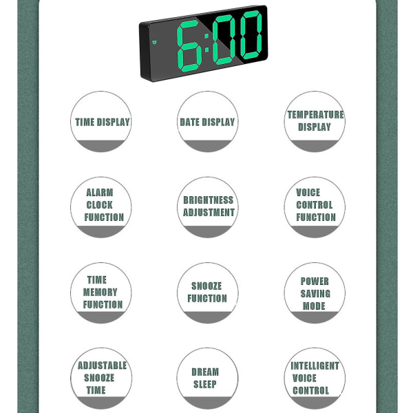 Digital dobbeltalarmklokke for soverom, stor display nattbordsklokke for tunge sovende barn senior Green