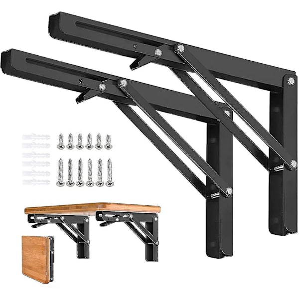 2 st hopfällbara hyllkonsoler - Heavy Duty hopfällbar metalltriangelhyllkonsol, Diy väggmonterat fällbord gångjärn, platsbesparande för bänkbord-