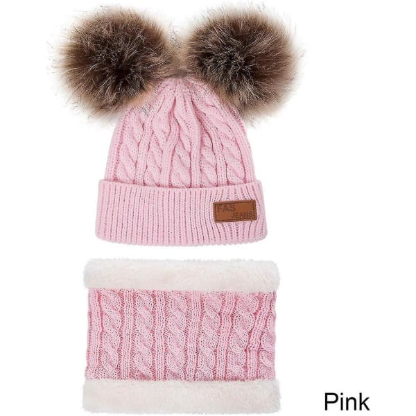Baby Toddler Vinter Varm Lue Og Skjerf Sett - Tykk Stretchy Lue Med Sirkel Loop Skjerf
