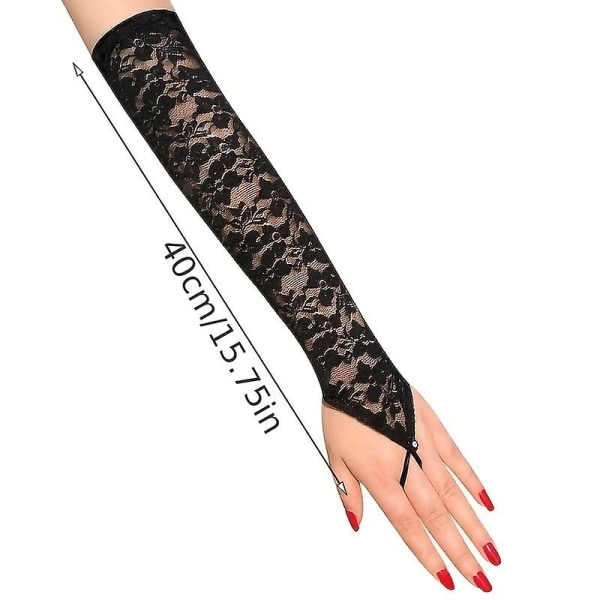 Spets handskar 1 par eleganta blommiga spets tyll nät fingerlösa handskar för kvinnor - snygg dekoration och bekväm passform Black