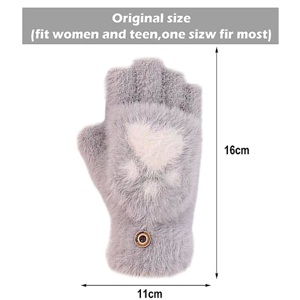 Strikkede plys flip handsker vinter halv finger handsker kvinders søde handsker grey