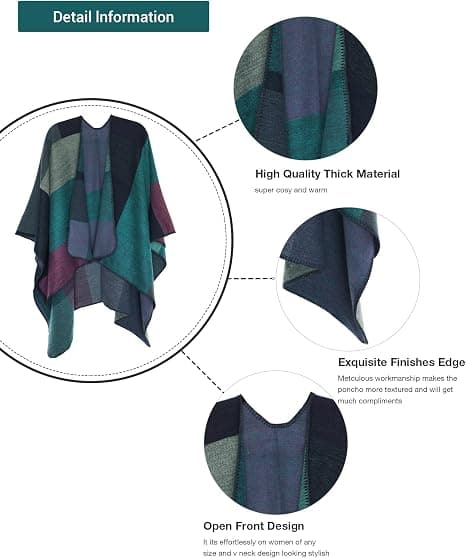 Dame Poncho Cape Trykt Reversibel Oversized Sjal Wrap Åpen Front Cardigans for Kvinner