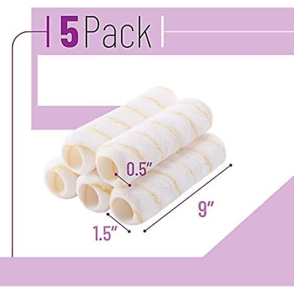 Färgvalsöverdrag, 9\" valsöverdrag, 5-pack, överdrag för färgvalsar, tuppar för färgvalsborste, valstuppar, husmålningstillbehör, tupp för