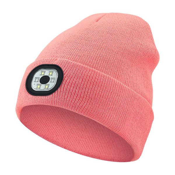 Mössa stickad mössa med ledljus, USB uppladdningsbar vinter handsfree ultraljus 6 led pannlampa cap ficklampa kvinnor män presenter