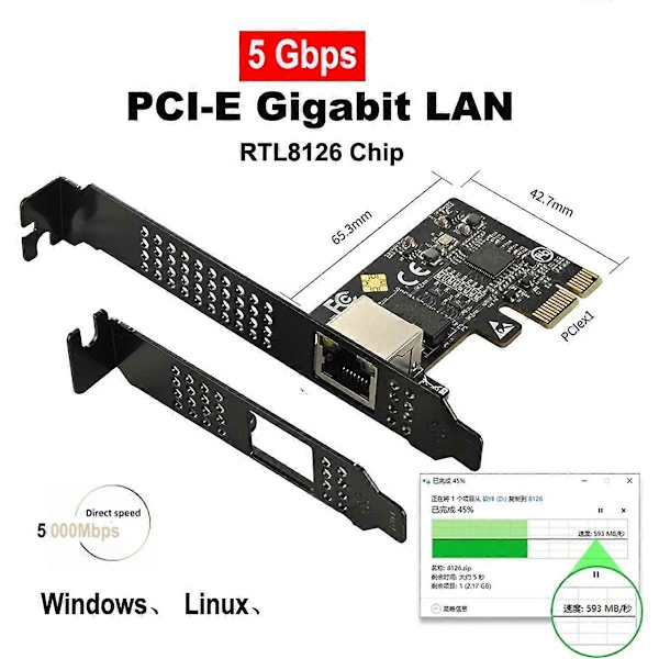 5G PCI-E till RJ45 Nätverkskort RTL8126 Chip Gigabit Ethernet PCI Express Nätverkskort 5000Mbps 1Gbps