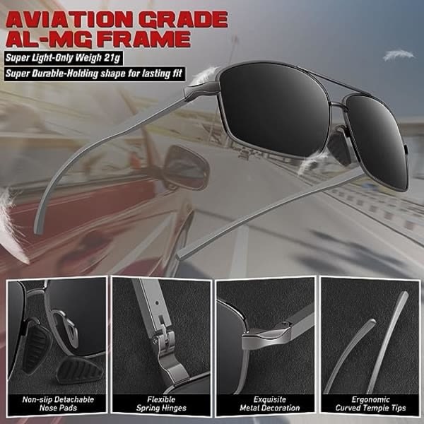 TG Polarisoivat aurinkolasit miehille Pilot Rectangular Ultralight Glasses