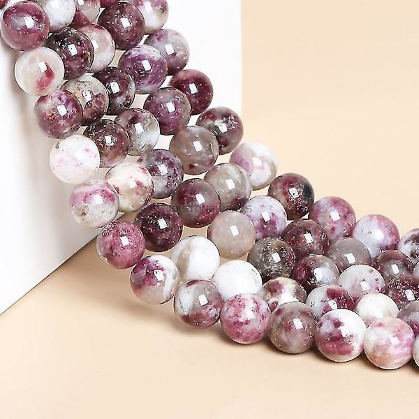 Naturlig sten plommon blomma turmalin äkta rund lös distans hälsosam ädelsten pärlor för smycken gör-det-själv armband tillbehör 9-10mm approx 36pcs Flower Tourmaline