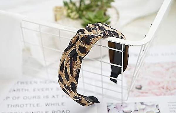 Hodebånd for kvinner med bred bue i leopardmønster, knute, knutet, gepardhodeband, kryssbue, hodeplagg for hår