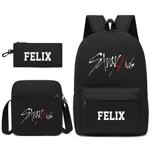 Stray Kids Bag Tredelt rygsæk Studenterskoletaske Bedste rygsæk til børn Black