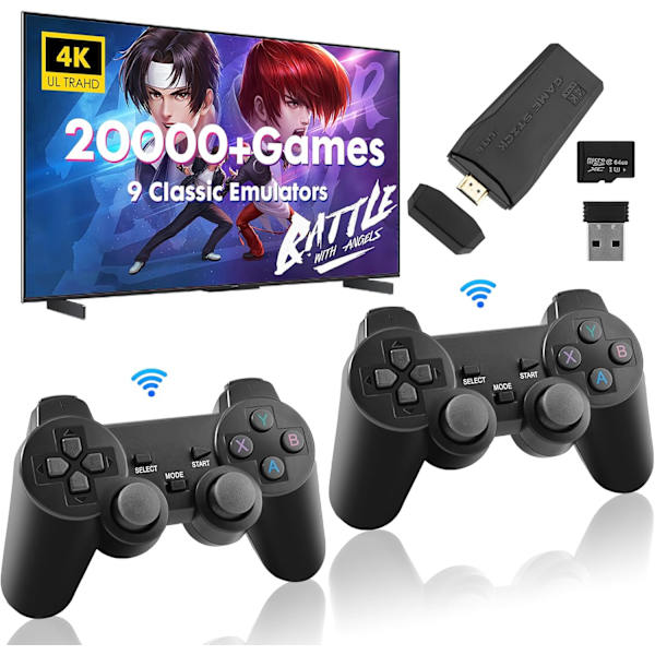 Retro-pelikonsoli - Videopelikonsoli, jossa 2 peliohjainta, 64 Gt sisäänrakennettu kortti, yli 20 000 peliä, 4K HDMI -näyttö Arcade