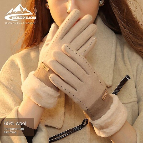 Vinter nya kashmirhandskar för kvinnor utomhus plus ludd förtjockade varma handskar kalltät pekskärm för kvinnor Average size Dy50; black