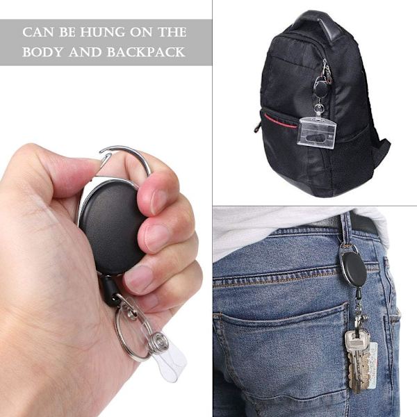 Badge Reel, 6 stk. Badge Tether med Clips, Reel Clips Retractable Badge Holder med Key Belt Reel til Key Ring ID Card Badge Holder og Bælteklips