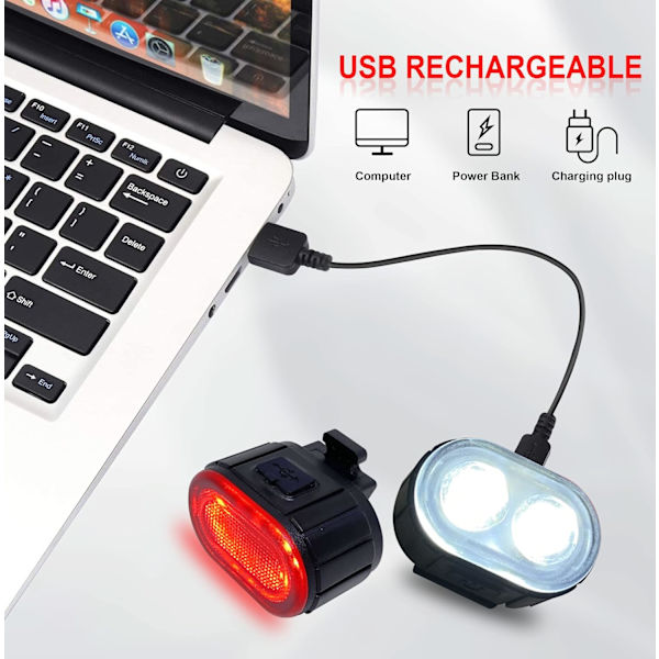 USB-ladattava polkupyörän valosarja, erittäin kirkkaat LED-polkupyörän valot ajovalolla ja takavalolla, IPX4-vedenpitävä, 4/6 tilaa, maasto- ja maantiepyörän valo