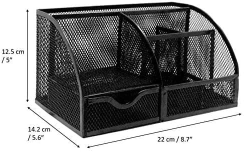 Skrivebordsorganisator/Skrivebordsoppbevaring i netting/Pennholder Multifunksjonell med 7 rom - Svart
