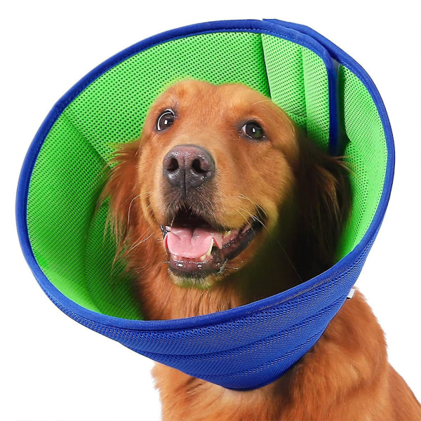 Pet Recovery Cone - Mjuk hundkon för skydd efter operation och skadeförebyggande Blue Green M