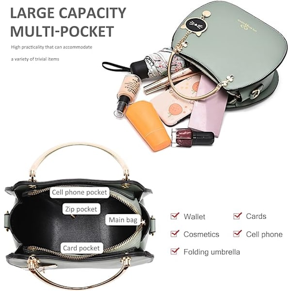 Dammode Handväska med Topphandtag, Axelremsväska, Runda Axelväska för Flickor och Kvinnor, PU-Läder Messenger Bag, Söt Handväska med Kattberlock Pink