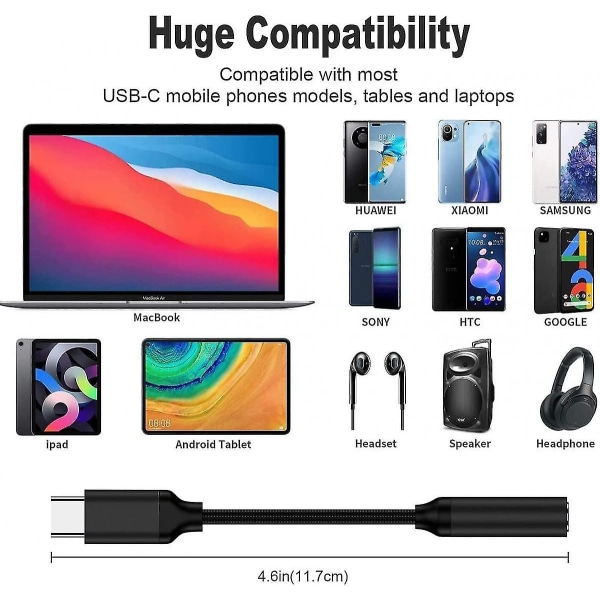 USB -typ C till 3,5 mm adapter för hörlursuttag, USB C till Aux-ljuddongelkabel kompatibel med Pixel 4 3 2 Xl, Samsung Galaxy S21 S20 Ultra S