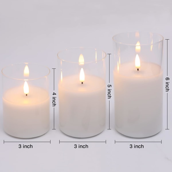 Glas Flammeløse Flimrende Lys med Fjernbetjening, 3 Pakke Realistiske LED Falske Lys  Høje 4\" 5\" 6\"