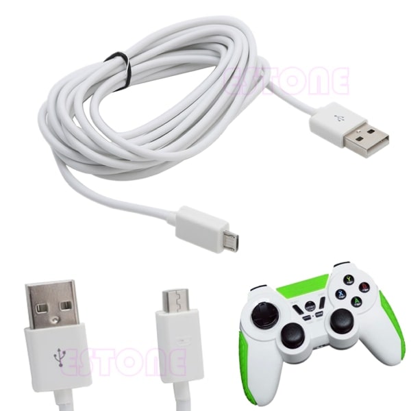 283cm/9.28ft Micro USB-strømkabel for PS4-kontrollerlading Kabel Linje Micro USB-ladekabel Svart Svart