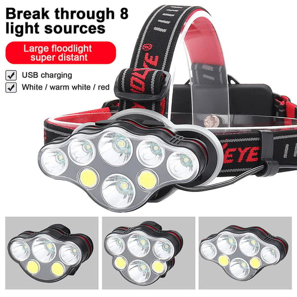 Skywolfeye USB-ladattava 8 LED -otsalamppu taskulamppu työvalo 1Pcs