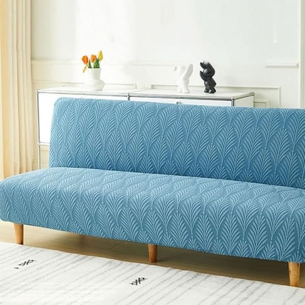 Elastisk Klik-Klak Sofabetræk til 2/3 Personers Sofa, Jacquard Bladdesign (Blå, M: 160-190cm)