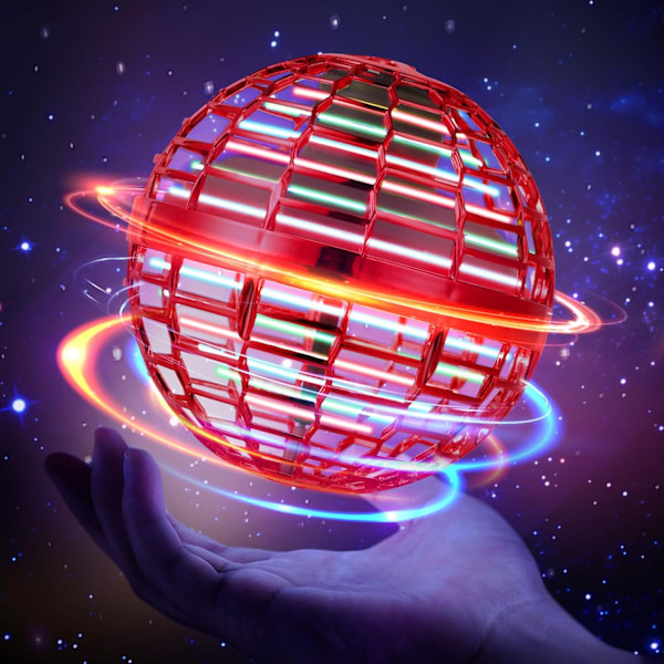 Kosmisk glob flygande spinner med 360° roterande RGB-lampor, handkontroll mini-drönare, flygande tefatboll, gyrobollleksak för 6 7 8 9 10+ pojke flicka Red