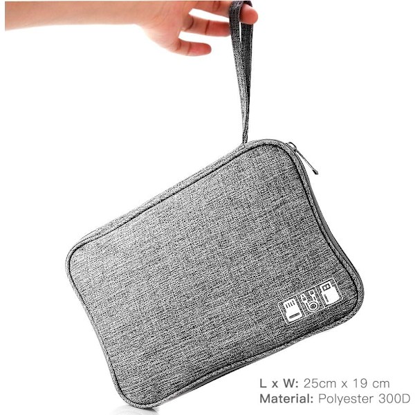 Elektronikk Tilbehør Organizer Bag, Universal Bære Reise Gadget Bag for USB Kabel Drive, SD-kort, Lader Harddisk (Grå)