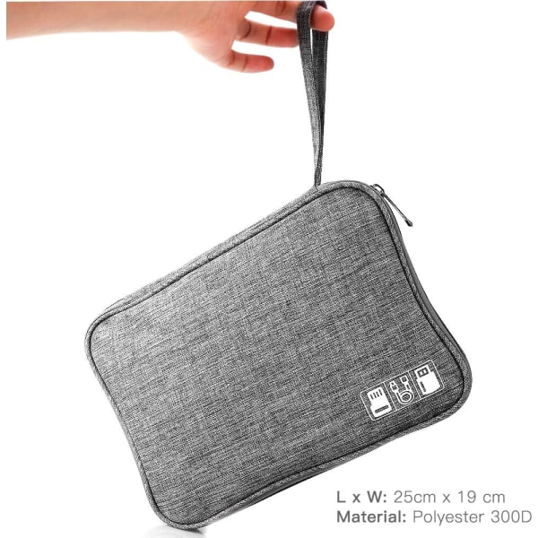 Elektroniktilbehør Organizertaske, Universal Carry Travel Gadget-taske til USB-kabeldrev, SD-kort, opladerharddisk (grå)