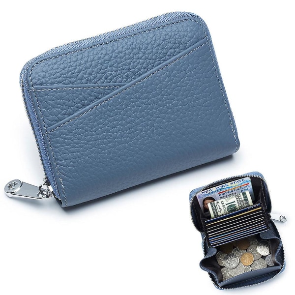 Blokkering av lær glidelås kort lommebok Kredittkort etui holder light blue
