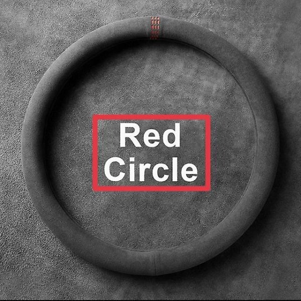 Mokkanahkainen cover kaikkiin vuodenaikoihin Ohjauspyörän cover Ultraohut, luistamaton D-muotoinen pyöreä, hengittävä, hikeä imevä cover red-circle