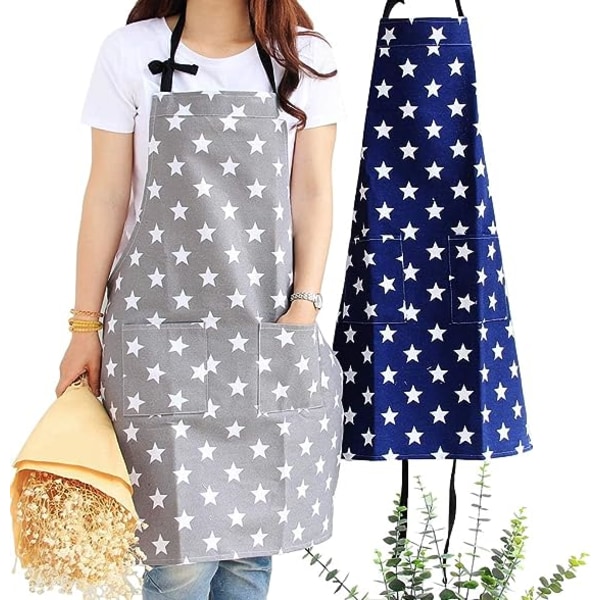 Kvinnor Bomullsförkläde med fickor, justerbara matlagningsförkläden Kökshaklappsförkläde för kök Matlagning Bakning Hushållsstädning