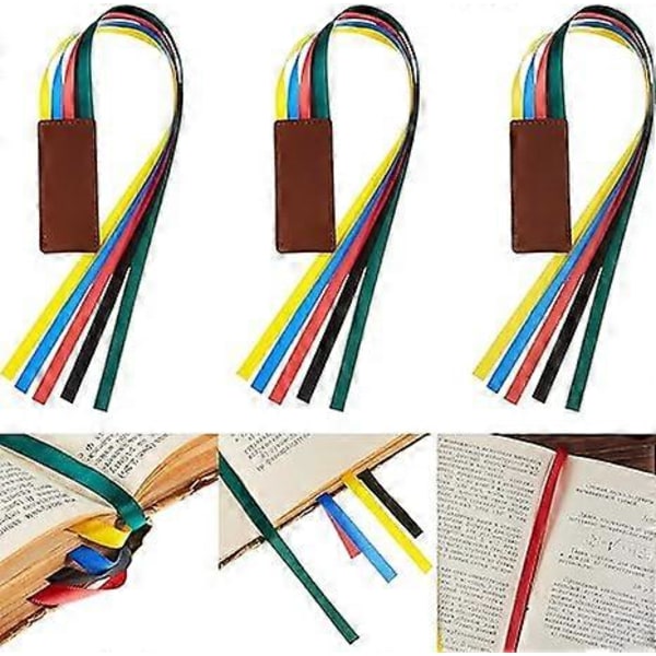 3 kpl Raamatun nauhakirjanmerkki Nauhamerkit Keinonahkainen kirjanmerkki värikkäillä nauhoilla kirjoille (kirkkaat värikkäät tupsut) 3 * 30 cm ruskea
