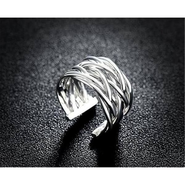 Dammode Smycken 925 Sterling Silver Geometri Justerbar Snidad Stickning Öppna Ringar För Kvinnor