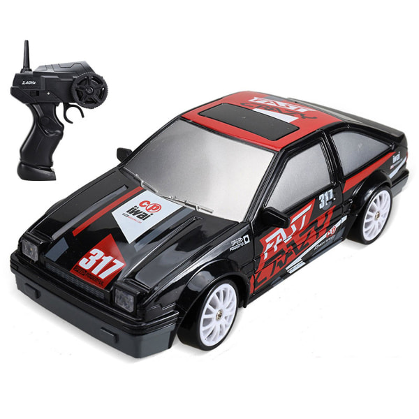 Liukuva pieni AE86 kauko-ohjattava auto 4WD kilpa-auto, ladattava huippunopeudella toimiva lasten lelu, Auto GTR lelu - Black Graffiti - Black and Red