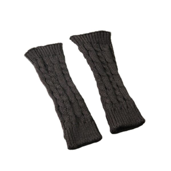 Unisex Vinter Tykke Varme Strikkede Stretch Fingerløse Halv Finger Flade Lange Handsker Dark Gray