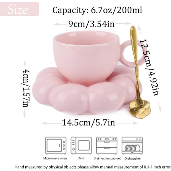 Keramisk Kaffe Kanne, Sky Kaffe Kanne og Tallerkensett, Søt Kanne med Blomst Skje og Solsikke Underlag, Kawaii Te Kanne med Tallerken Pink