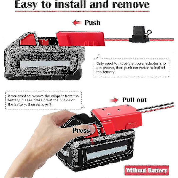 Power Wheel-adapter för Milwaukee M18-batteri 18V Omvandlare med säkringar och trådterminaler 2-pack