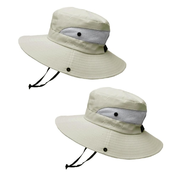 2 stk. Kvinners Utendørs UV-beskyttelse Foldbar Solhatt Mesh Bred Langs Strandfiskehatt Med Hestehalehull cream-coloured