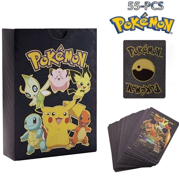 Pokmon Cards Gold and Silver Foil Flash Cards Spanish Playing Cards Black 1pc