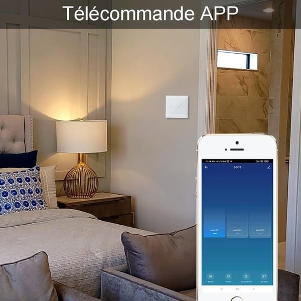 Smart tilsluttet afbryder 3-gangs 1-vejs kompatibel med Alexa, WiFi touch-afbryder hvid glaspanel