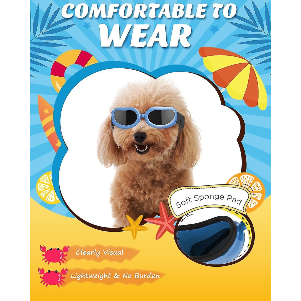 Koiran aurinkolasit UV-suojalasit, tuulenpitävät ja huurtumattomat koiran suojalasit ja vedenpitävät koiran suojalasit säädettävällä joustavalla hihnalla pienille koirille - sininen (h