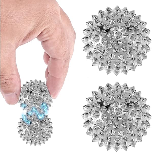 2 stk Spiked Sensoriske Magnetiske Akupressur Baller, Sølv Spiked Fidget Ring Pindsvin