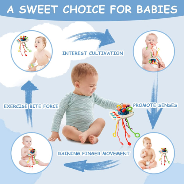 Silikoninen vetolelu, aistilelu taaperoille, matkalelu vauvoille, varhaisen kehityksen vauvaleikit hienomotoriset lelut yli 18 kuukauden ikäisille